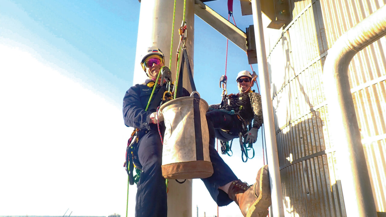 Turner Specialty Services rope access technicians recently turned an access challenge into cost savings. Pictured here are Sam Dunnagan and Ricardo Tovar.