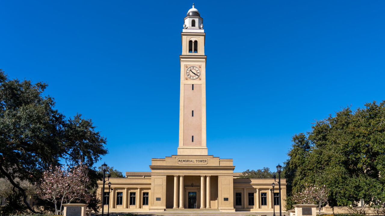 Memorial Tower in Louisiana State University in Baton Rouge, Louisiana, USA.