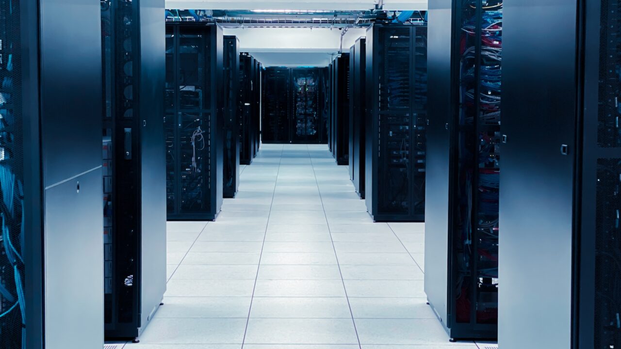 Row of server rack or Network device in datacenter.