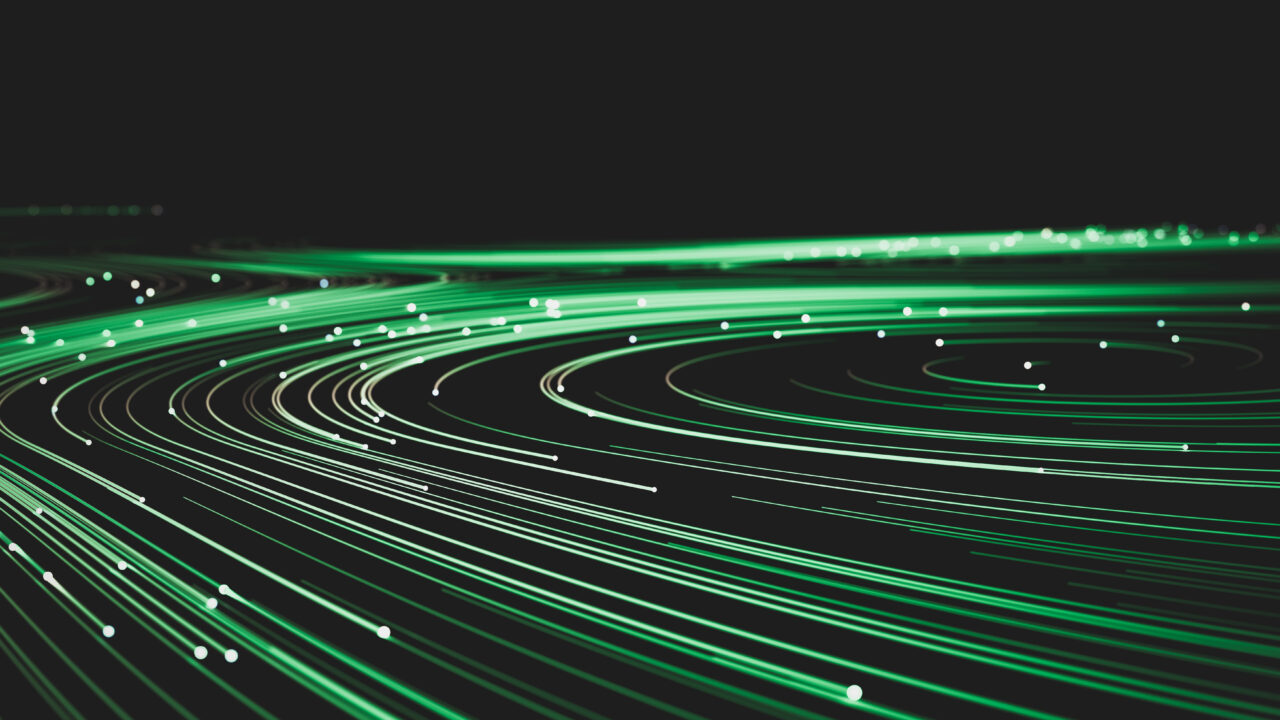 Abstract green digital technology background. Big data visualization. High speed Network connection structure. 3d render.