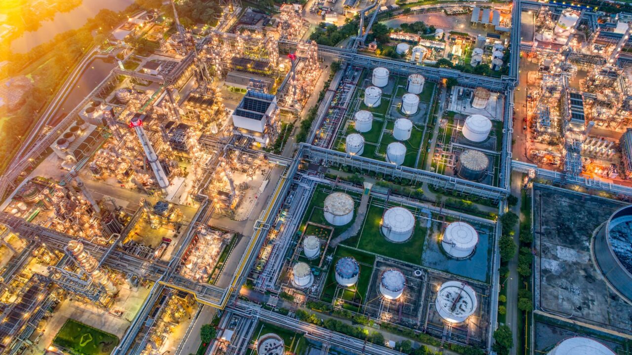 Aerial view of Oil and gas industry refinery